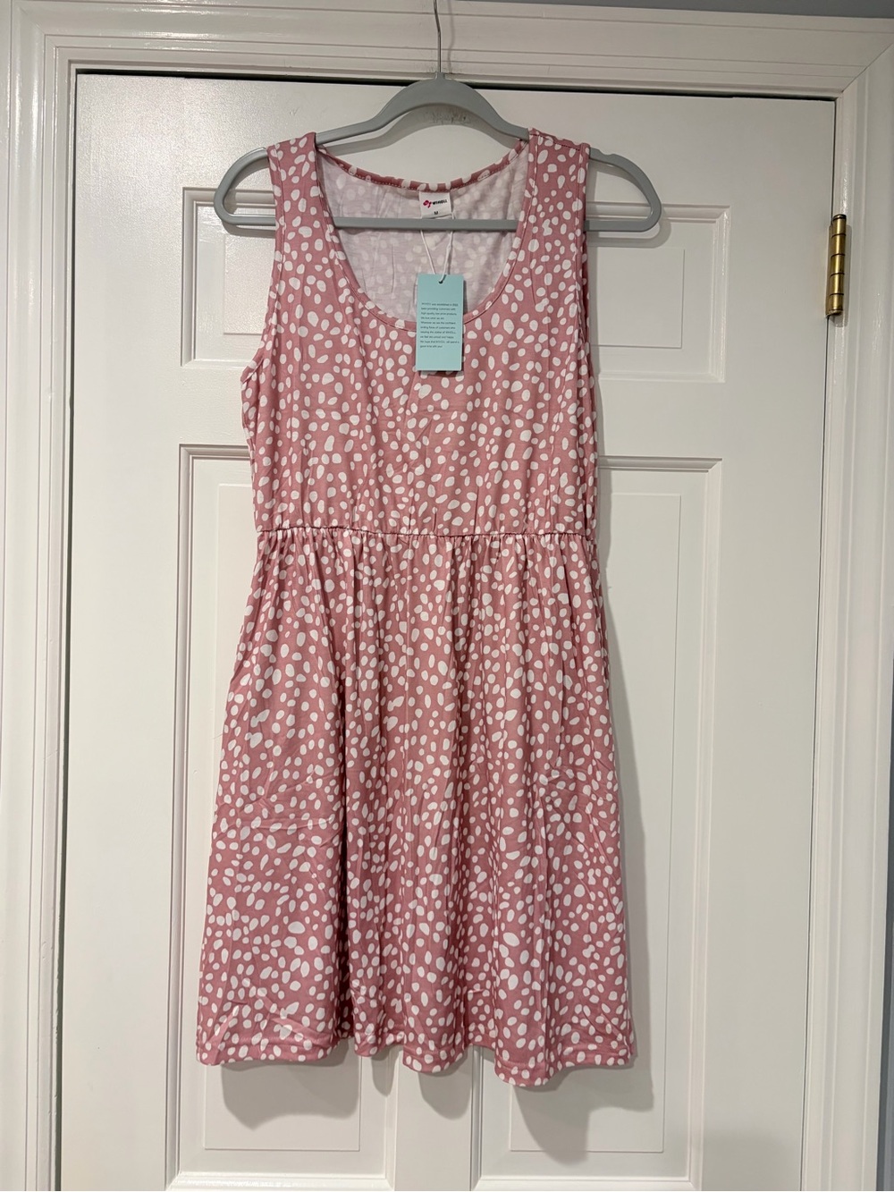 WIHOLL Pink Polka Dot Sleeveless Dress Size M NWT Pockets